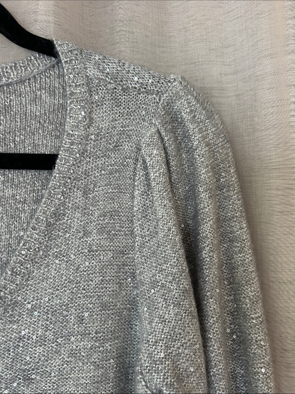 WHBM silver sparkle sweater with gorgeous sleeves, M